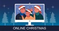 Online Christmas together via video conference on a computer to virtual discussion on Christmas holiday.
