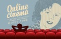 Online cinema banner with movie theater at home