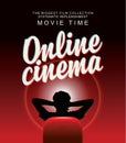 Online cinema banner with movie theater at home