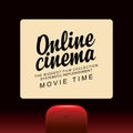 Online cinema banner with movie theater at home