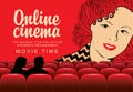 Online cinema banner with movie theater at home