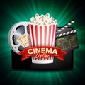 Online Cinema Vector. Banner With Tablet. Cinema Concept Design Template. Cinema Billboard, Signage, Marketing Luxury