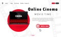 Online cinema illustration. Watching movies at home on laptop. Movie time. Vector EPS 10. Isolated on white background Royalty Free Stock Photo