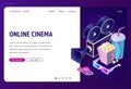 Online cinema isometric landing page, internet app