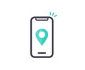 Online city map, GPS app on mobile phone screen icon logo design. Application for travel with location mark, pointer.