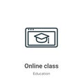 Online class outline vector icon. Thin line black online class icon, flat vector simple element illustration from editable Royalty Free Stock Photo