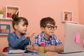 Online classes, teaching online. Kids learning online Royalty Free Stock Photo