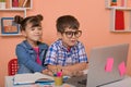 Online classes, teaching online. Kids learning online Royalty Free Stock Photo