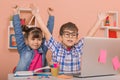 Online classes, teaching online. Kids learning online Royalty Free Stock Photo