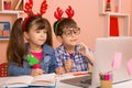 Online classes, teaching online. Kids learning online Royalty Free Stock Photo