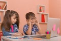 Online classes, teaching online. Kids learning online Royalty Free Stock Photo