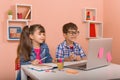 Online classes, teaching online. Kids learning online Royalty Free Stock Photo