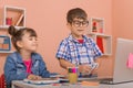 Online classes, teaching online. Kids learning online Royalty Free Stock Photo