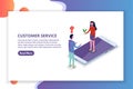 Online Client, Customer service isometric concept.  Hotline operator. Support 24/7. Royalty Free Stock Photo