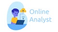 Online clip art analyst, an internet network analyzer. landing page with illustrated characters. vector