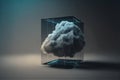 Online cloud data storage rack concept in glass cube. Cloudscape digital online server for global network business. Web Royalty Free Stock Photo