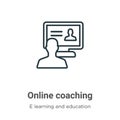 Online coaching outline vector icon. Thin line black online coaching icon, flat vector simple element illustration from editable e Royalty Free Stock Photo