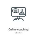 Online coaching outline vector icon. Thin line black online coaching icon, flat vector simple element illustration from editable Royalty Free Stock Photo