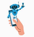 Online communication with chat bot concept. Robot answer customer in chatbot service. Flat vector illustration.