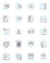 Online communication linear icons set. Messaging, Chatting, Emailing, Videoconferencing, Socializing, Nerking, Skyping Royalty Free Stock Photo