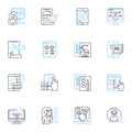 Online communication linear icons set. Messaging, Chatting, Emailing, Videoconferencing, Socializing, Nerking, Skyping