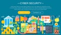 Online communication security, computer protection, cuber secutity infographics template design, web header elements