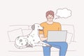 Online communication, spending time with pet together concept