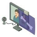Online conference icon isometric vector. Doctor image on screen broken bone xray Royalty Free Stock Photo