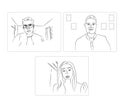 Online conference meeting of three people Vector storyboards