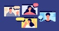 Online conference. Web team meeting, office business computer communication. Video call, virtual coworking or education