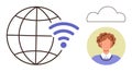 Online Connectivity Concept with Globe, wireless Signal, Cloud, and User Avatar Royalty Free Stock Photo