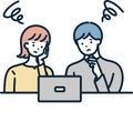 Online consultation Couple perplexed and anxious Simple illustration