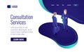 Online consultation, two men talking, to have a dialog, teamwork process isometric icon