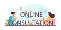 Online consultation typographic header. Tourism expert creating