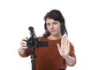 Online Content Creator or Filmmaker with Stop Gesture