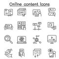 Online content icon set in thin line style