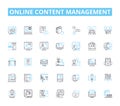 Online content management linear icons set. Publishing, Editing, Writing, Optimization, Analytics, Layout, Design line