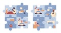 Online conversation set, tiny people talk on studio interview, send digital messages