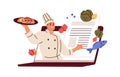 Online cooking course, internet recipe. Virtual digital culinary school concept. Internet restaurant business with chef