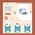 Online course flat landing page website template. Reviewer, rent property, donates. Web banner with header, content and