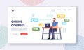 Online Courses Landing Page Template. Programmer Character Work on Laptop Developing Programming Languages