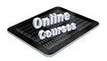 Online Courses - lettering shown over a tablet display - isolated on white background