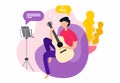 Online courses on playing musical instruments. Flat vector illustration Royalty Free Stock Photo