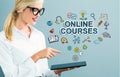 Online Courses text with business woman Royalty Free Stock Photo