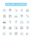 Online courses vector line icons set. E-learning, Training, Webinars, Tutorials, Distance Education, MOOCs, Lectures
