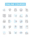 Online courses vector line icons set. E-learning, Training, Webinars, Tutorials, Distance Education, MOOCs, Lectures