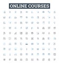 Online courses vector line icons set. E-learning, Training, Webinars, Tutorials, Distance Education, MOOCs, Lectures