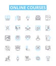 Online courses vector line icons set. E-learning, Training, Webinars, Tutorials, Distance Education, MOOCs, Lectures