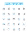 Online courses vector line icons set. E-learning, Training, Webinars, Tutorials, Distance Education, MOOCs, Lectures