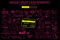 Online credit card payment concept with Doodle design style online purchases Royalty Free Stock Photo